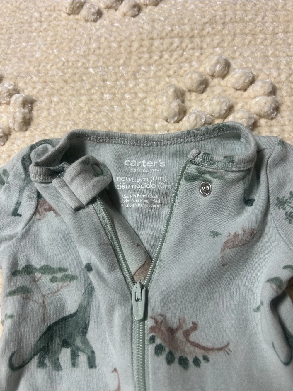 Carter's- Newborn Cotton Dinosaur Zip Footed Sleeper Pajama